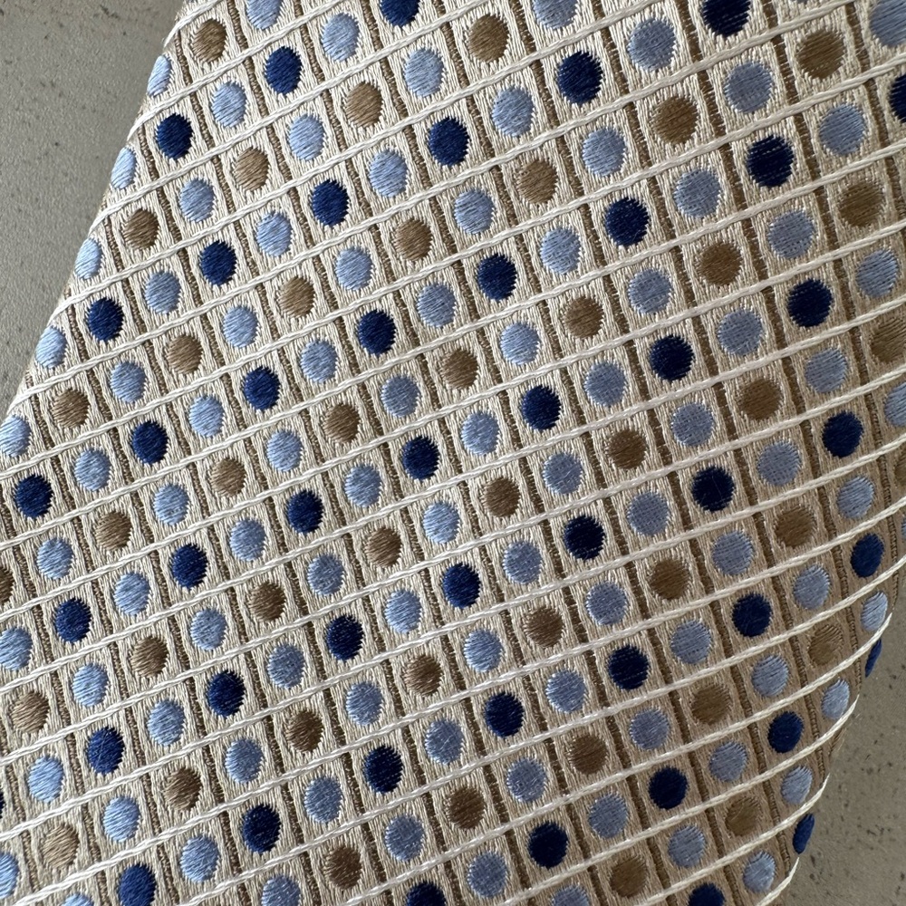 Geoffrey Beene Silk blu and tan Geometric Tie